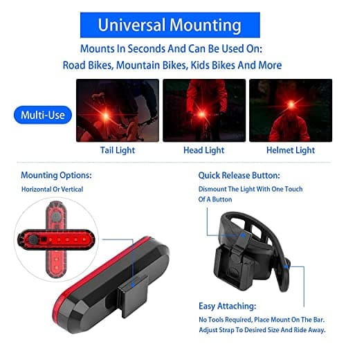 Rhghfujhgy 8Pack USB Rechargeable Front and Rear Bicycle Light Bike Headlight for Road Bike Cycling — view 6