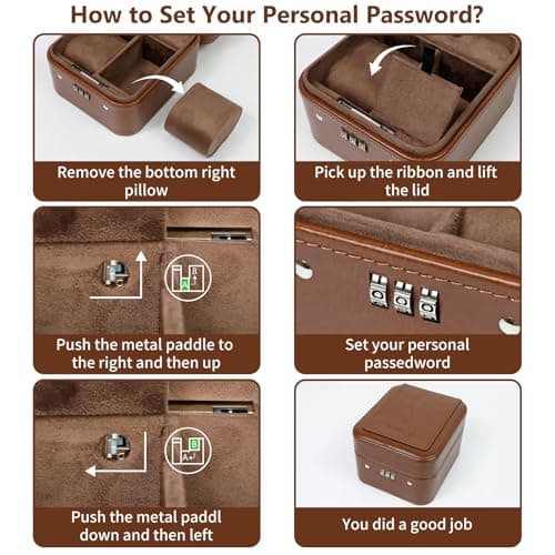 Waterproof 2 Slots PU Leather Watch Travel Case with Combination Lock,Brown — view 6