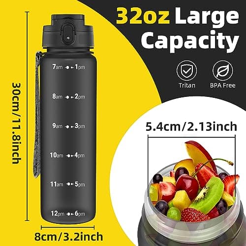 OLDLEY 1L/32oz Sports Water Bottle, 1000ml Motivational Drinks Bottle with Time Markings Leak Proof Drink & Lock Cover & No Straw, BPA Free for Adults Women Men Gym School Cycling Running Hiking — view 5