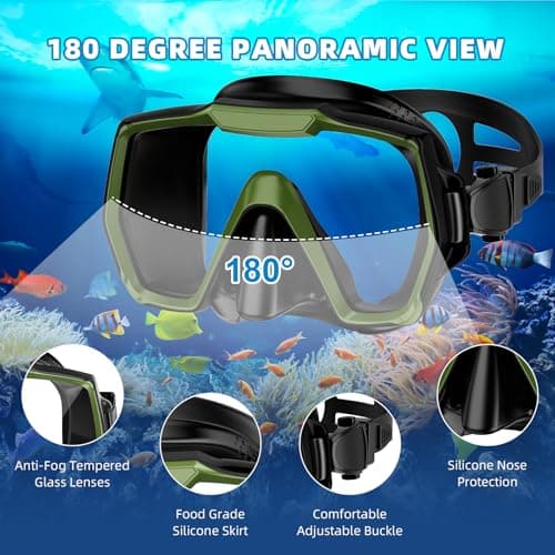 Honlanor Snorkel Set Adults Snorkeling Gear Anti-Leak and Anti-Fog Tempered Glass Lens Panoramic View Swim Mask Dry Top Snorkel Kit for Snorkeling Scuba Diving Swimming Travel with Carry Bag — view 4