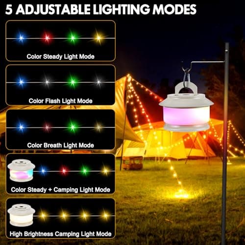 Camping String Lights, 20M/65.6FT String Storage Camping Lamp with 5 Lighting Modes USB Rechargeable Waterproof Multicolor Fairy Lights Reel Lanterns for Outdoor/Indoor/Yard/Tent/Festival Decorations — view 4