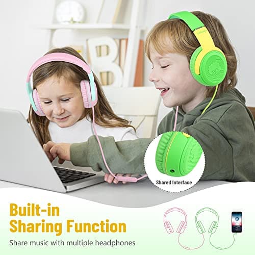 Rockpapa Share1 Kids Headphones Wired with Microphone, 85/94dB Limited — view 3