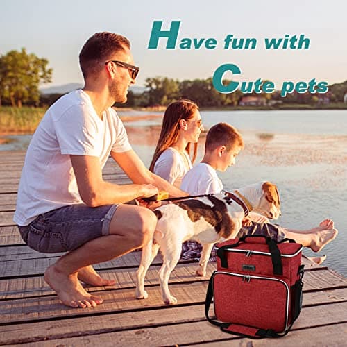 BAGLHER Dog Travel Bag, Pet Travel Bag (ALL Pet Travel Supplies), With 2 Pet Food Containers and 2 Collapsible Silicone Bowls; Essential Kits for Travel Red — view 6