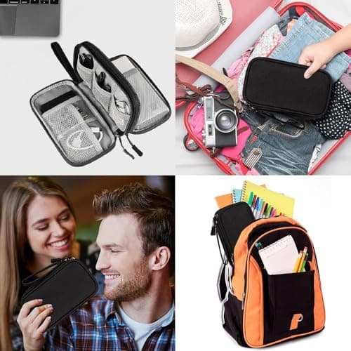Portable Cable Organiser Bag Travel Organiser Double-Layer Cable Organiser Bag All-in-One Electronics Case for Tech Accessories, Charger, Power Bank, Earphone, Holiday Essentials for Men Women - Blue — view 4