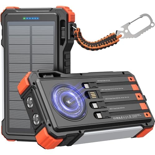 BLAVOR Solar Power Bank with Built in Cable 20000mAh Fast Charging Portable Charger, 20W USB C Battery Pack for Mobile Phones with Camping Light, Flashlight, Wireless Charging for Apple Watch — view 2