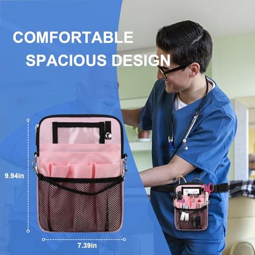 BOVKE Nurse Fanny Pack with Medical Gear Pockets, Tape Holder, Medical Bag Nurse Waist Pouch Organizer with Utility Storage for Stethoscopes, Bandage Scissors and Other Emergency Supplies, Pink — view 5