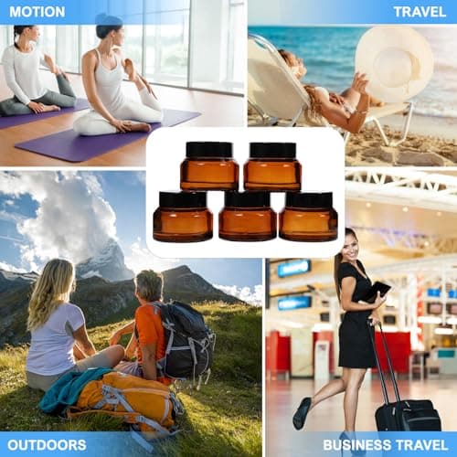 NUOBESTY 5pcs Cosmetic Jars Refillable Travel Containers 15g Brown Glass and Pp with Lids for Storing Cosmetic Items, Christmas and New Year Random Color — view 6