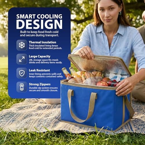 ZENO Cooler Bag | 30L Cool Bag Box | Thermal Food Delivery Bag | Large Insulated Picnic Lunch Bag | Cool Box | Grocery Shopping Bags | Cooling Bag for Camping BBQ Shopping Fishing Family Outdoor — view 5