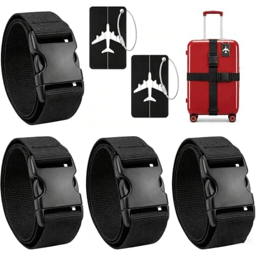 4 Pcs Heavy Duty Luggage Straps, 200x5cm Travel Packing Belt with Buckle