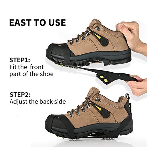 Ice Cleats, Ice Grips Traction Cleats Grippers Non-Slip Over Shoe/Boot Rubber Spikes Crampons with 10 Steel Studs Crampons + 10 Extra Replacement Studs (Small, Black) — view 2