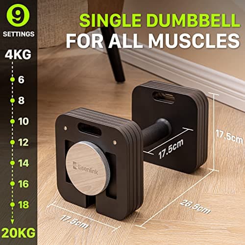Eisenlink Adjustable Dumbbell 4-20kg Weight Set - Adjustable Dumbbell Set with Anti-slip Handle 2kg Increments Innovative Easy Safe Locking Mechanism for Home Gym Fitness (1×20kg) — view 5