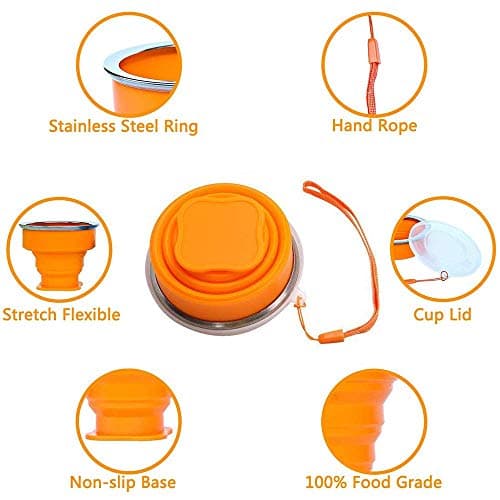 Collapsible Travel Cup, 6 Piece Collapsible Silicone Cup with Lid, Expandable Drinking Glasses Set, Reusable Cup, Suitable for Camping and Hiking — view 3