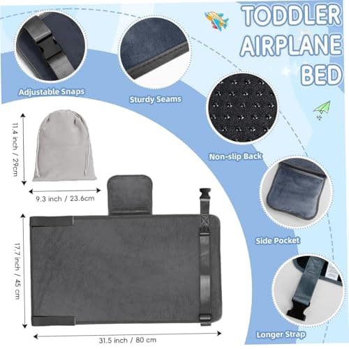 Toddler Airplane Bed, Airplane Seat Extender for Kids with Blanket, Portable Travel Sleeper with Plush Flannel & Storage Bag, Black, 31.5x18in.. — view 4