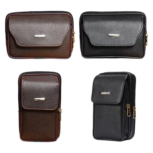 Waist Bag with Belt Clip, Phone Holder for Travel Leather Pack Men S Waist Bag Belt for Men Hiking Pack Brown Leather Outdoor Activities Hiking Essentials Travel Accessories for Hands Storage Daily Pu — view 5