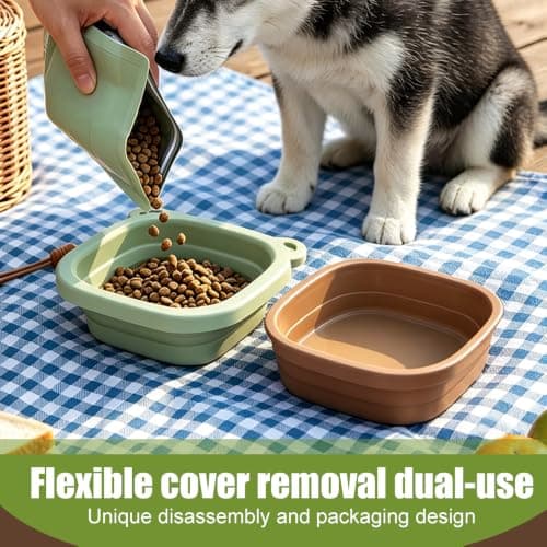 Foldable Dog Bowl, Detachable 2-in-1 Silicone Pet Water Food Dish — view 3