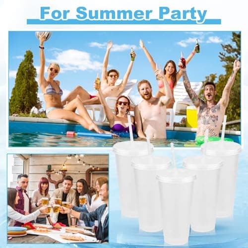 Reusable Clear Cold Cups with Lids and Straws,5 Pcs Iced Water Cups 24oz & BPA Free Plastic Cup,Cold Drinking Tumblers Travel Mugs Custom for Coffee Smoothie Juices Party Bulk for Adult Women — view 6