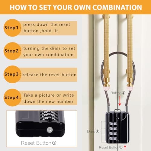 SEPOX® Combination Extra Long Cable Padlock 12-PK, Resettable 4-Digit Black — view 5