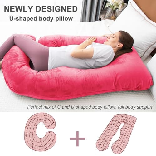 TaiBest U Shaped Full Body Pregnancy Pillow with Removable Cover for Maternity Women,Pregnancy Pillows for Sleeping,Support for Back, Legs, Belly,55 Inch Pregnancy Pillow for Women (Memory Foam, Red) — view 4