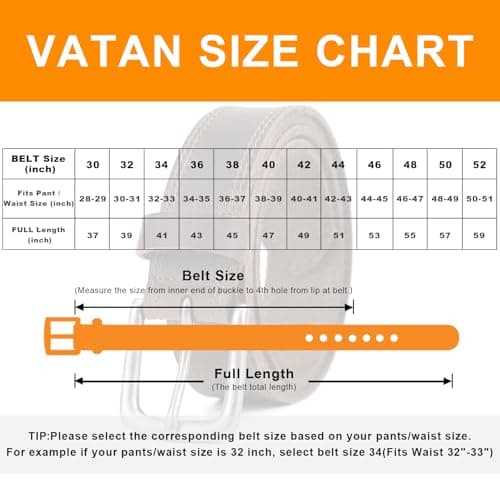 Vatan Men's Genuine Leather Casual Every Day Jeans Belts, Handmade Men Leather Belt with Gift Box (B-Bourbon Brown (Double Stitch), 34(Fits Waist 32"-33")) — view 4