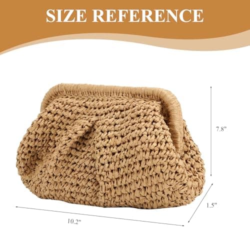 Kighdel Women's Cloud Dumpling Khaki Straw Clutch Purse, 26cm (L) x 20cm (W) x 4cm (H), Hand-Woven Raffia Beach Bag, Unique Design, Breathable Material — view 4