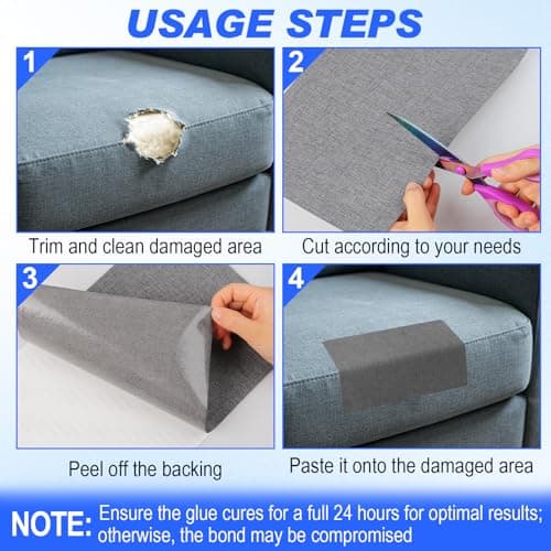 2Pcs 8x11 Inch Fabric Patches Self-Adhesive Linen Repair Patches Dark Grey Couch Patch Repair Fabric Durable Fabric Repair Tape for Furniture Couch Sofa Tote Bag Car Seat — view 5