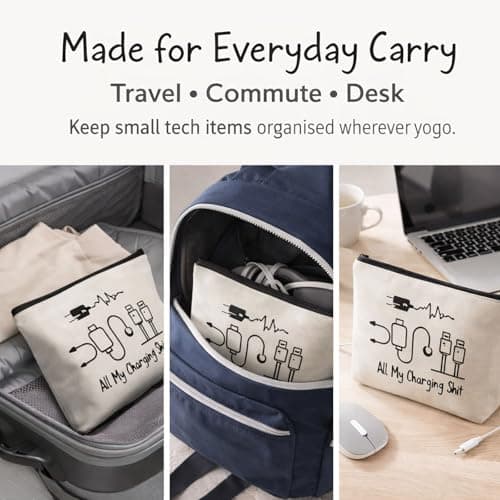 Electronics Accessories Organiser Pouch – Minimalist Canvas Travel Tech Bag with Zipper – Cable Holder & Charger Storage for Gadgets Cords USB Leads Power Bank Compact & Portable Case — view 2