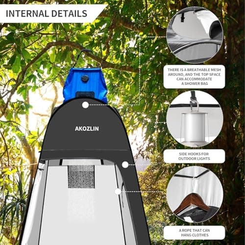 AKOZLIN Pop Up Shower Tent Instant Privacy Dressing Changing Tent Outdoor Camping Shower Toilet with Window & Carry Bag for Portable Toilet & Bathroom Silver Coated UV Protection, 39"Lx39"Wx74"H — view 3