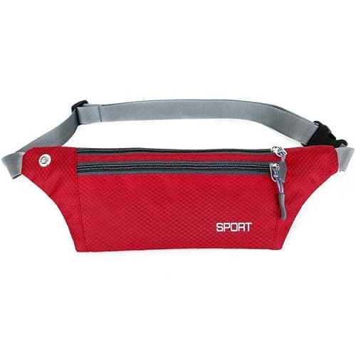 SoWest Unisex Bumbag Fanny Pack – Waterproof Waist Packs for Men & Women | Adjustable Belt with 3 Zipper Pockets for Running, Hiking, Jogging, & Travel | Lightweight Outdoor Waist Bag - Red
