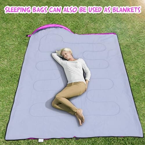 Pystuvo Sleeping Bag for Adults,4 Season Sleeping Bag,Lightweight,Waterproof Indoor & Outdoor Use, Light Purple+Navy — view 4