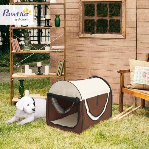 PawHut Foldable Pet Carrier for Miniature Dogs 46L x 36W x 41H cm Brown — view 2