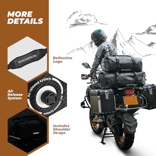 ROCKBROS Motorcycle Tail Bag Motorcycle Saddle Bag 100% Waterproof Travel Luggage Bags with Shoulder Strap Rear Seat Bag for Motorcycling Cycling Outdoor Sports 30L — view 5