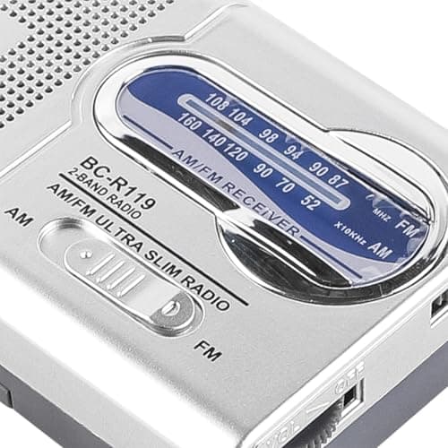 Namvo battery-powered AM/FM radio, multifunctional, silver grey, portable mini radio, ideal for travel, hiking and cycling (batteries not included) — view 4