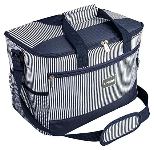 B.PRIME Large 20 litres Insulated Cool Bag - 36 x 26 x 22 cm - Lunch Cooler Bag - Insulated Lunch Bag - Navy Blue/White Striped — view 3