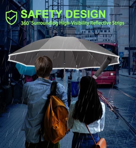 TUMAAOTU Compact Inverted Umbrella with Never Forget Carabiner Handle - Travel Umbrella Windproof Strong, Reverse Umbrellas for wind rain, Auto Open Close, 10 Rib Durable Frame for Women Men (Grey) — view 5