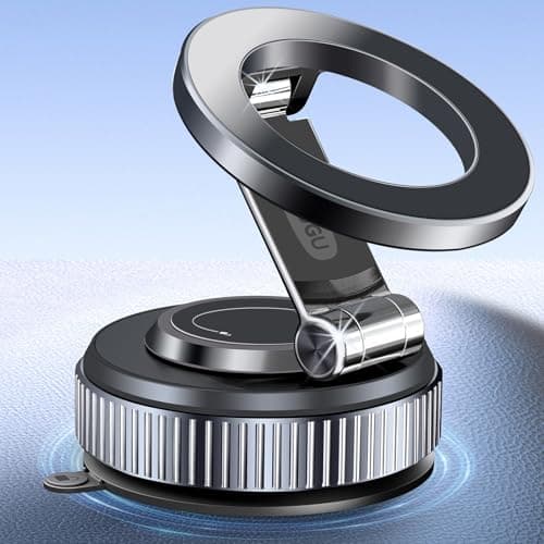 MOGU Vacuum Magnetic Car Phone Holder, 360° Adjustable Foldable Dash Panel/Windshield Mount with Strong Suction Cups for iPhone 17-12 Series, Compatible with MagSafe