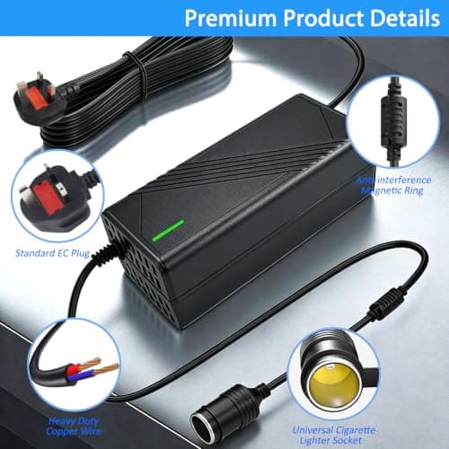 220V to 12V Adapter 20A 240W - UK 3-Pin Plug AC to DC Car Power Converter, Cigarette Lighter Socket for Vehicle Refrigerator, Tire Inflator, Automotive Vacuum & Road Trip/Home Use — view 5