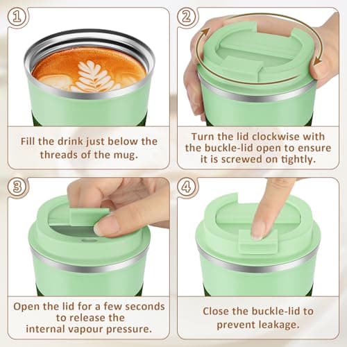 KETIEE Travel Mugs, 380ml Insulated Coffee Cup with Leakproof Lid,Reusable Coffee Cups Travel Cup,Coffee Travel Mug,Double Walled Coffee Mug,Stainless Steel thermaol Mug for Hot Cold Drinks,Green — view 6