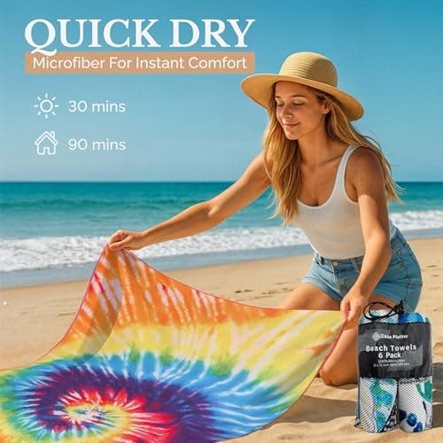 Casa Platino 6-Pack Oversized Beach Towels – 71"x32" Lightweight, Sand-Free Microfiber – Quick-Dry, Double-Sided Printed Towels for Pool, Swim, Travel, Camping & Beach Essentials – Lucky Bay — view 5