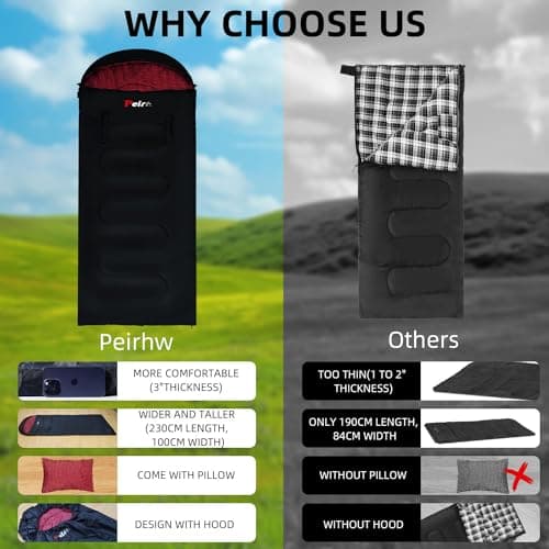 Peirhw XL Sleeping Bags for Adults - Extra Wide Rectangular 3 Season Sleeping Bag with Pillow and Carrying Bag, 300gsm Cotton Waterproof Camping Sleeping Bag for Indoor Outoor Use — view 3