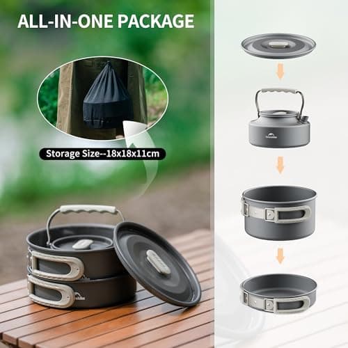 Naturehike 2-4 People Camping Cookware Kit, Non-Stick Lightweight Camping Pot and Fry Pan Set with Mesh Bag for Camping, Backpacking, Outdoor Cooking Picnic (kettle) — view 2