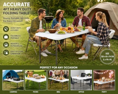 ACCURATE Heavy Duty Folding Camping Table (WHITE, 4FT) — view 3