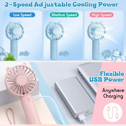 Weewooday 2 Pack Mini Handheld Portable Fan, USB Rechargeable — view 3