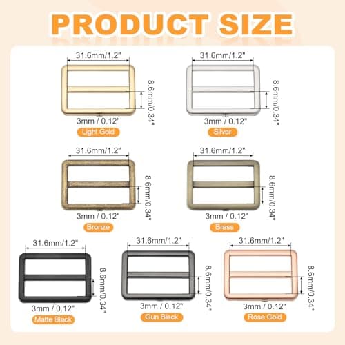 sourcing map 8pcs Flat Metal Slide Buckle, 1.5" Zinc Alloy Adjustable Buckles, Webbing Strap Fastener Tri Glide Adjuster Slider for Bags Backpack Purse Belts, Light Gold — view 2