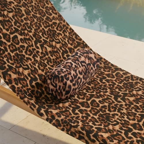 OHS Leopard Print Sun Lounger Towel with Pockets Soft Quick-Dry Absorbent Large Beach Towel in a Bag & Inflatable Bolster Pillow Sun Lounger Travel Cushion Microfibre Summer Holiday Essentials Bundle — view 6