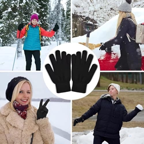 4,8,12 Pairs Adults Winter Magic Gloves, Men & Women Thermal Soft Cozy Warm Stretch Knit Gloves for Cold Weather Running & Cycling Outdoor Wear For UK Freezing Conditions Unisex (Pack Of 4 - Black) — view 3