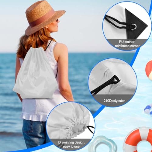 PLULON 2Pcs White Drawstring Bags Bulk, Drawstring Backpack String Backpack Cinch Sack Sport Gym Backpack Bags for Yoga Traveling Outdoor Sports — view 2