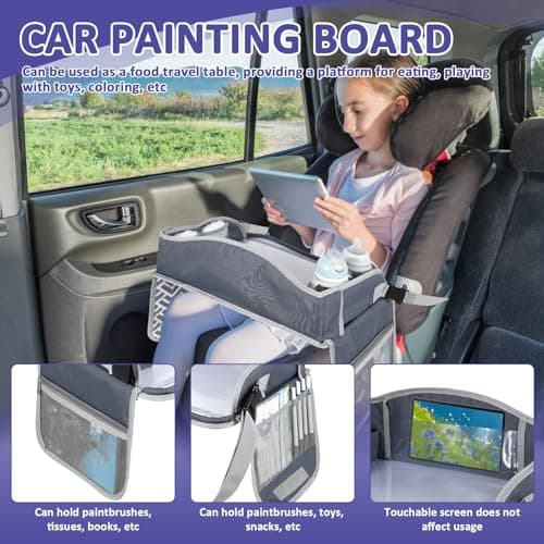KTCINA Kids Travel Tray, Car Seat Tray for Kids Travel Car Seat Lap Table with Adjustable Strap, Toddler Lap Desk Organizer, Activity Organizer & Snack Holder, Road Trip Essentials for Kid — view 5