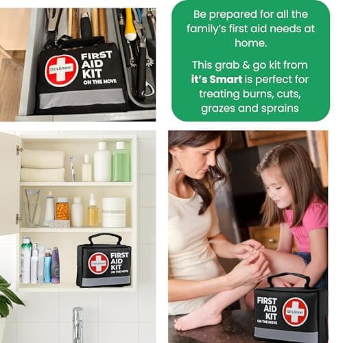 It's Smart Premium Compact Grab and Go First Aid Kit, 150 Pieces, Black Travel Bag, Emergency Essentials for Hiking, Home, Camping, Car with Emergency Blanket, Bandages and Burns Gel — view 4