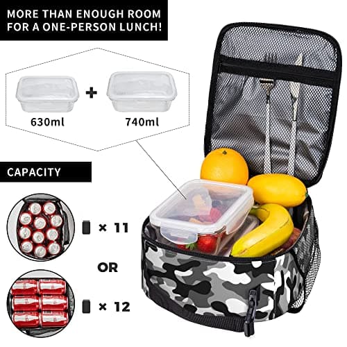 JIMOWANG Black Camo Lunch Bags Reusable Tote Lunch Box for Office Work School Picnic Camping Thermal Insulated Meal Bag — view 4
