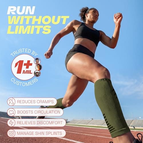 Rymora Calf Compression Sleeves for Men & Women (Ideal for Sports, Running, Shin Splints & More) (One Pair) (Olive Green) (Medium) [M] — view 2